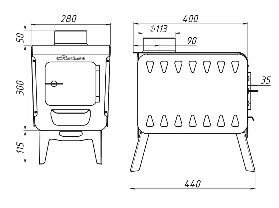 Печь отопительная  STOKER  COLIBRI 5    в46 х ш28 х д44см   d113 (1)