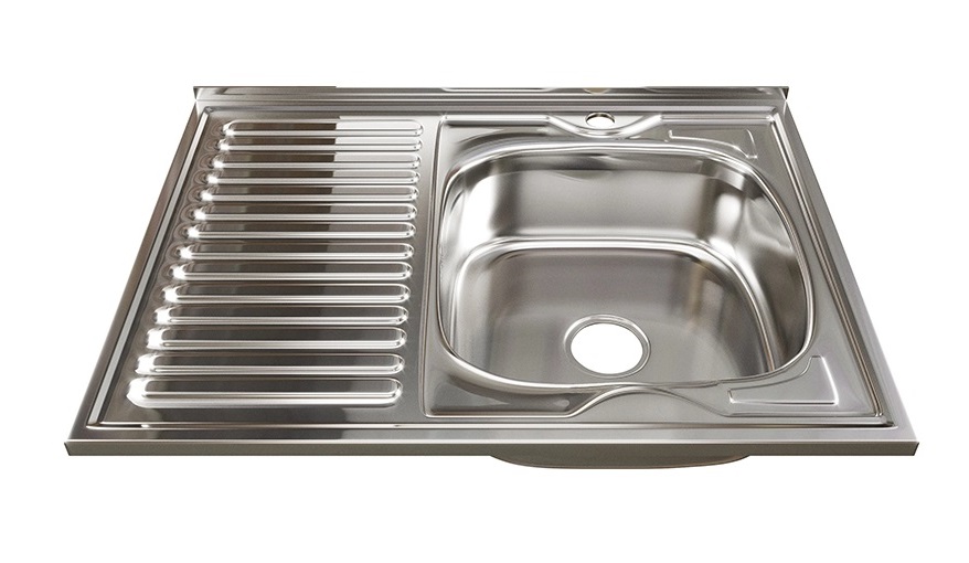 0.8   Мойка накладная  80 х 60-R   (0,8)  правая, 18см  с сифоном, выпуск 3 1/2  RADO LUXE  (10/1шт)