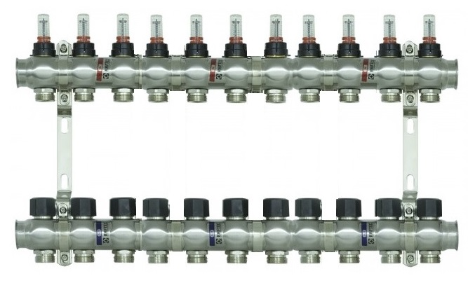 Коллектор с расходомерами нерж. 1 х 11 выхода RAFTEC RC03-11  (1/6)