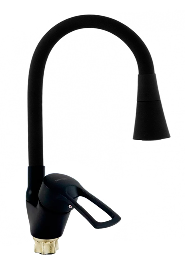 008F  DNE8-LD-FD-305  DIONIS Смеситель  д/кухни ЧЕРНЫЙ гибкий ЧЕРНЫЙ гайка к40  без шлангов (12/1шт)
