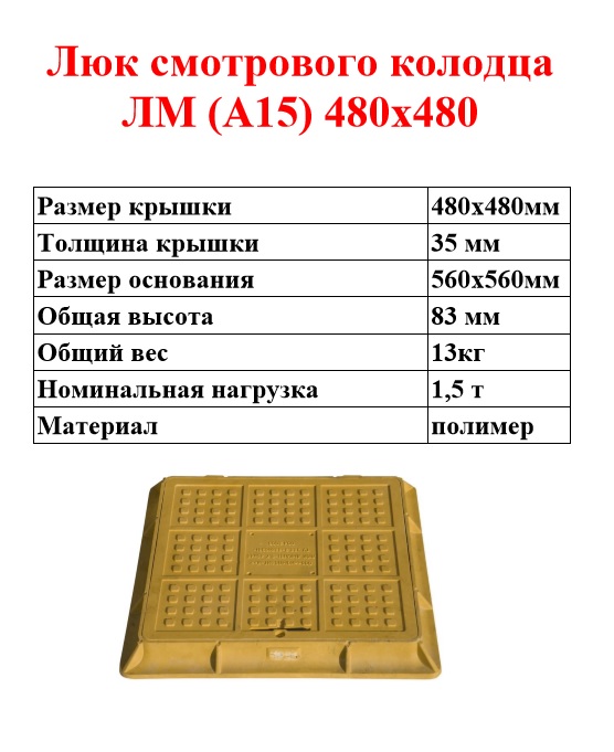 Люк квадратный канализационный  Л (А15)-B.7-48х48  1,5т.   (1/1шт)