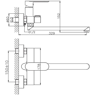 005NEW  Смеситель д/ванны  HB-22590  длинный излив ХРОМ к35 HAIBA  (8/1шт)