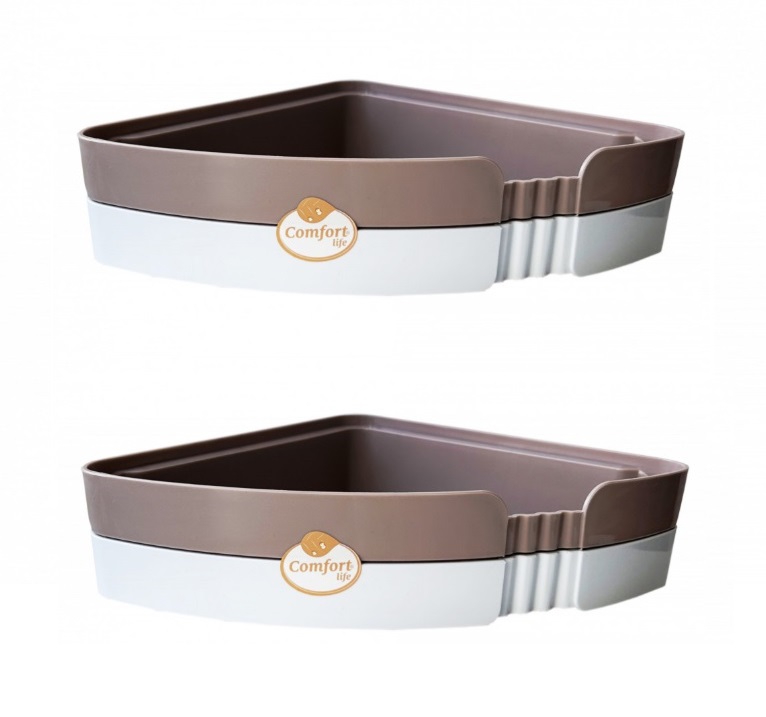 Полка  2-ая  угловая  многофункциональная  ЕК-518/2-03  БЕЖ/БЕЛ Еврокомфорт  пластик   (10/1шт)