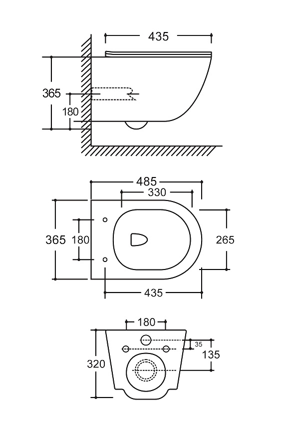 Унитаз подвесной  SANDRA безободковый, 485х365х365мм, дюропласт,б/съем,м/лифт RADOLUXE