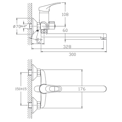 005NEW  Смеситель д/ванны  HB-2213  длинный излив ХРОМ к35 HAIBA   (10/1шт)