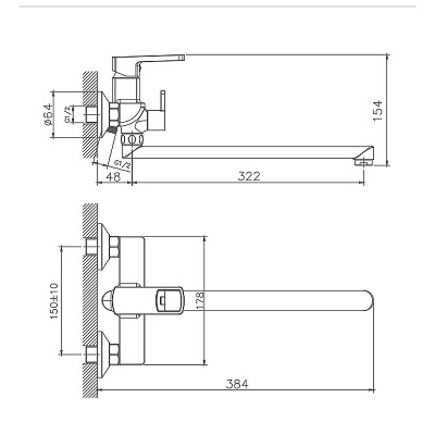 005NEW  Смеситель д/ванны  HB-22176  длинный излив ХРОМ к35 HAIBA   (10/1шт)