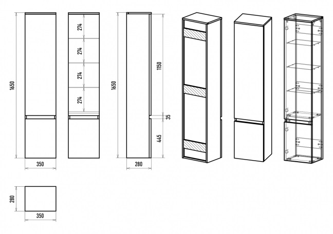 П35 Пенал напольный правый  VICTORY-35  серая мат. эмаль.   Brevita