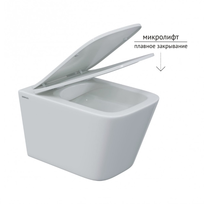 Унитаз BERGES подвесной FLOE S Rimless 51см, сиденье дюропласт Floe S Slim SO, микролифт, быстросъ