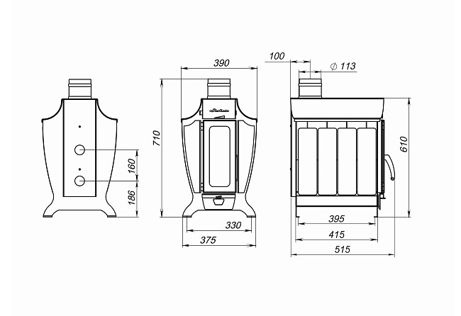 Печь отопительная  STOKER 100-G (2026) с конфоркой   в61 х ш39 х д55см   d113 (1)