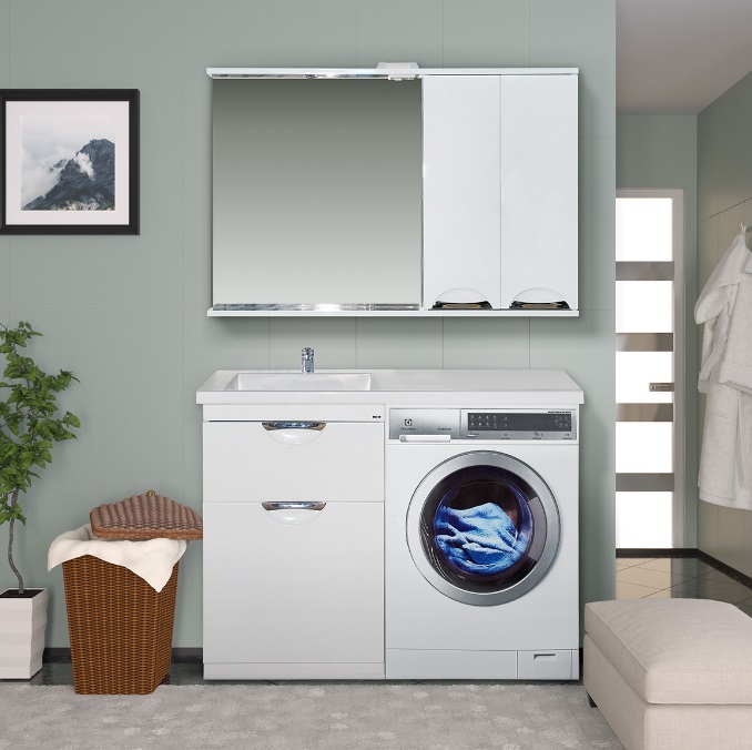 ТI20 Тумба напольная  Куба-60  1ящ. белая эмаль + Б/Корзина под стир. машину  ум. Марсал 120  Misty