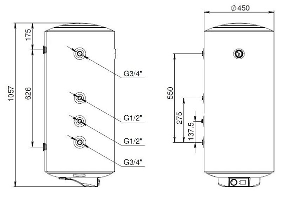 Бойлер 100 л. круглый вертикальный косвенного нагрева  Metronex  MX KD-2.0-100-L  (2.0 кВт,с УЗО)