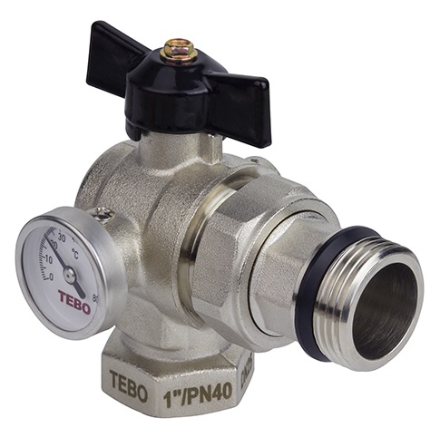 Коллектор. краны шар. с термометром и американкой  1 TEBO  угловой  (пара)  (24/2)