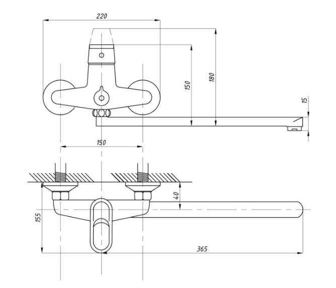 005NEW Смеситель  д/ванны TSARSBERG TBS-950-1207 перек. в корпусе к40.   (10/1шт)