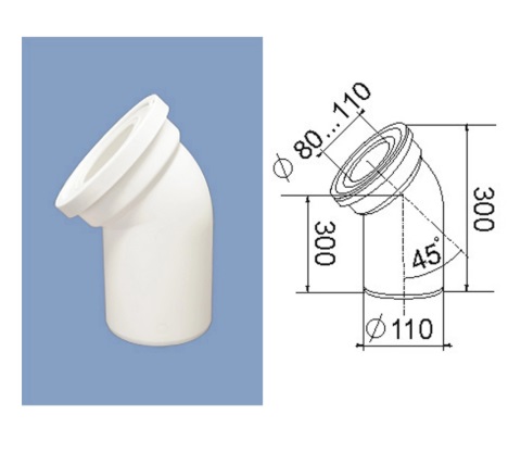 Отвод для унитаза 110*45 Т110.45.00---45*   (20/1)