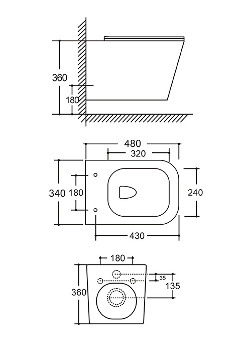 Унитаз подвесной  BRUT TORNADO безободковый, 490х340х360мм, дюропласт,б/съем,м/лифт RADOLUXE