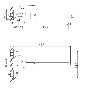 005NEW  Смеситель д/ванны  HB-22801  длинный излив НЕРЖ к35 HAIBA  (10/1шт)