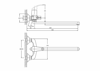 005NEW  Смеситель д/ванны  HB-2236  длинный излив ХРОМ к35 HAIBA  (10/1шт)