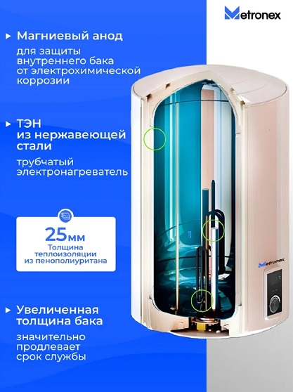 Бойлер  30 л. круглый горизонтальный   Metronex  MXHR WH-1.5-30  Aqua Horizontal EX  (1.5 кВт,с УЗО)