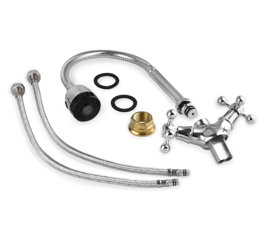 279F  DK-4217-750   Смеситель  д/кухни гибкий гусак, ручки крест,  гайка  DOKORONA   (12/1шт)