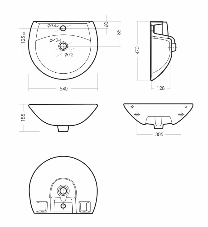 Умывальник АТТИКА-55 Белый    SANITA    540х470х185 (пьедестал Аттика)   (1/1шт)