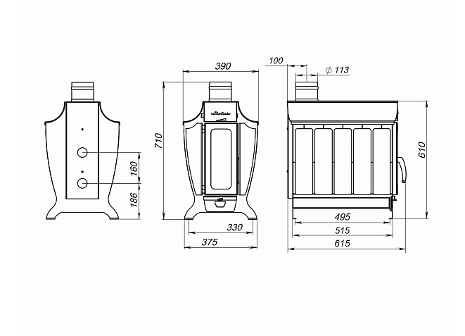 Печь отопительная  STOKER 150-G (2026) с конфоркой   в61 х ш39 х д65см   d113 (1)