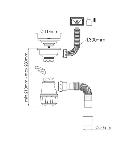 M104-7  Сифон  д/кухни  ZEGOR с  прямоуг.перелив/под стирал.,выпуск 3 1/2   (20/1шт)