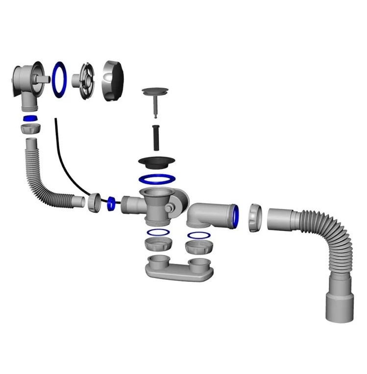 S102  Сифон  д/ванны  UNICORN  АВТОМАТ с низкий , выпуск 1 1/2 и гибкий отвод d40/50  (25/1шт)
