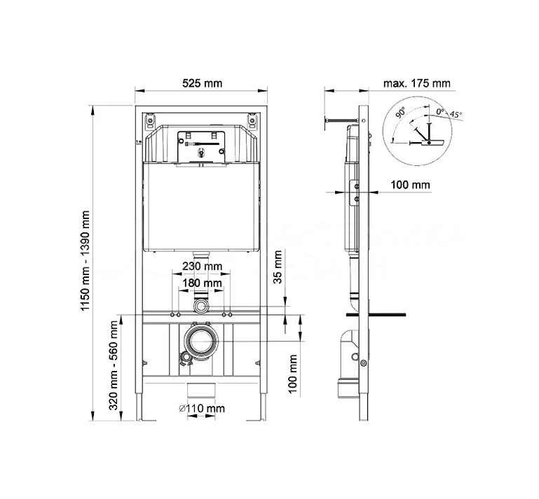 Инсталляция BERGES для скрытого монтажа унитаза NOVUM без кнопки