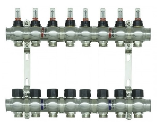 Коллектор с расходомерами нерж.  1 х 8 выхода RAFTEC RC03-08  (1/6)
