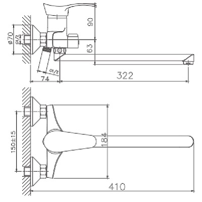 005NEW  Смеситель д/ванны  HB-2201  длинный излив ХРОМ к40 HAIBA   (8/1шт)