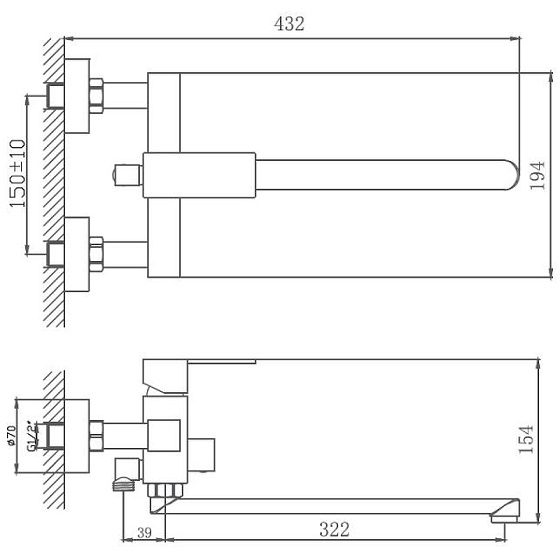 005NEW  Смеситель д/ванны  HB-22803  длинный излив НЕРЖ к35 HAIBA  (10/1шт)