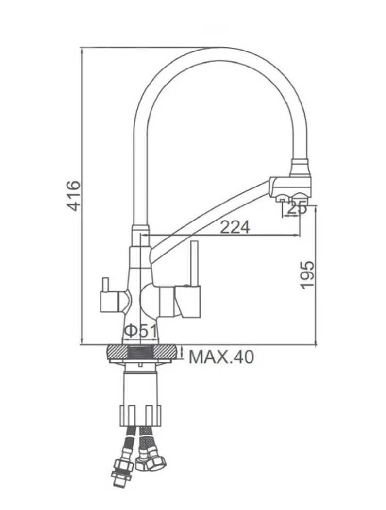 008F  Смеситель д/кухни с фильтром  HB-76822-3 гибкий ЧЕРНЫЙ  к35  НЕРЖ  HAIBA  (10/1шт)
