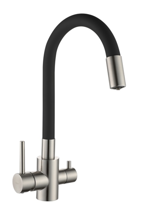 008F  NZH11-KD-801  TRIGOR Смеситель  д/кухни НЕРЖ гибкий  ЧЕРНЫЙ гайка к35 SUS   (10/1шт)