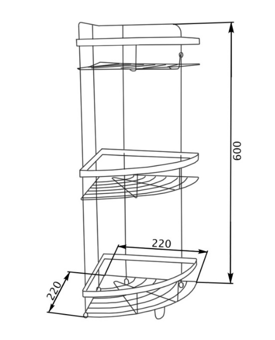 Полка  3-ая  угловая  P329-3  22*22*60 см   SUS304   (5/1шт)