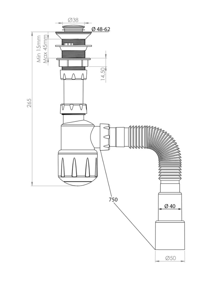YCC101-0  Сифон  для умывальника  ZEGOR с  механизмом Click-cluck 1 1/4 и  отвод d40/50 (40/1шт)