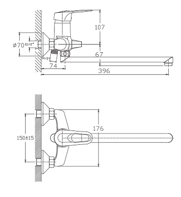 005NEW  Смеситель д/ванны  HB-2204  длинный излив ХРОМ к40 HAIBA   (8/1шт)