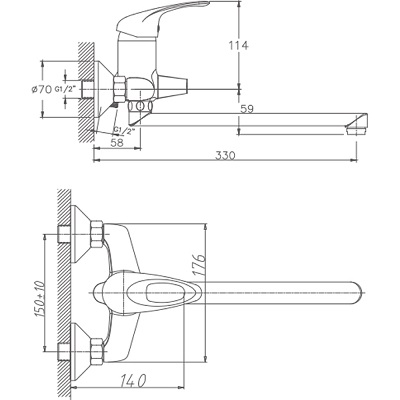 005NEW  Смеситель д/ванны  HB-2203  длинный излив ХРОМ к40 HAIBA   (8/1шт)