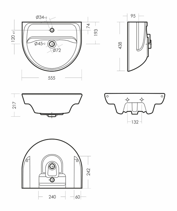 Умывальник ЭТАЛОН-55 Белый    SANITA    555х438х217 (пьедестал Самарский)   (1/1шт)