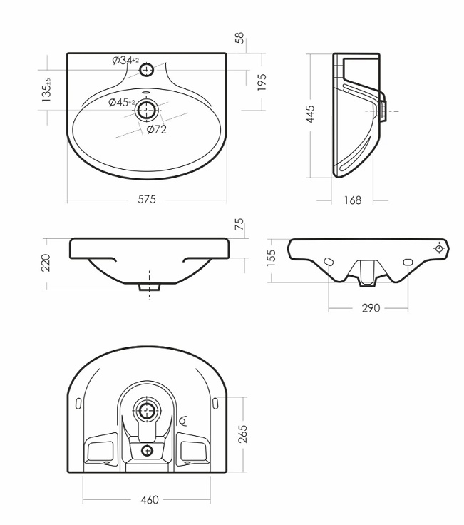 Умывальник САМАРСКИЙ Белый    SANITA    575х445х220 (пьедестал Самарский)   (1/1шт)