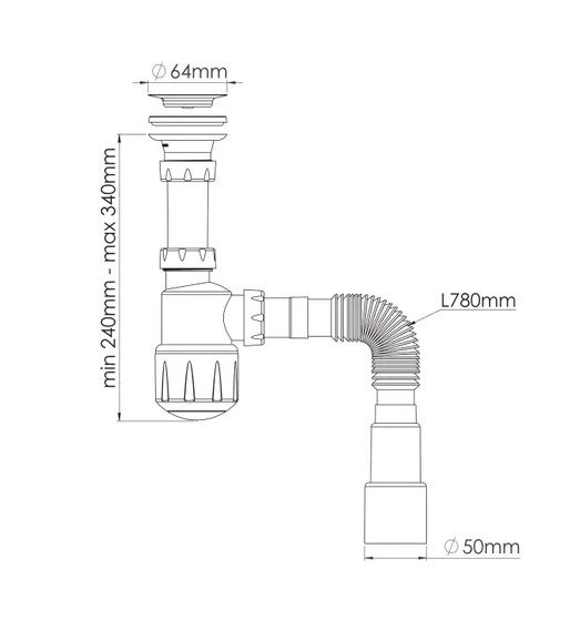 .Y105-2  Сифон  д/тюльпана  ZEGOR с  прикручив. выпуском 1 1/4 и гибкий отвод d40/50 (40/1шт)