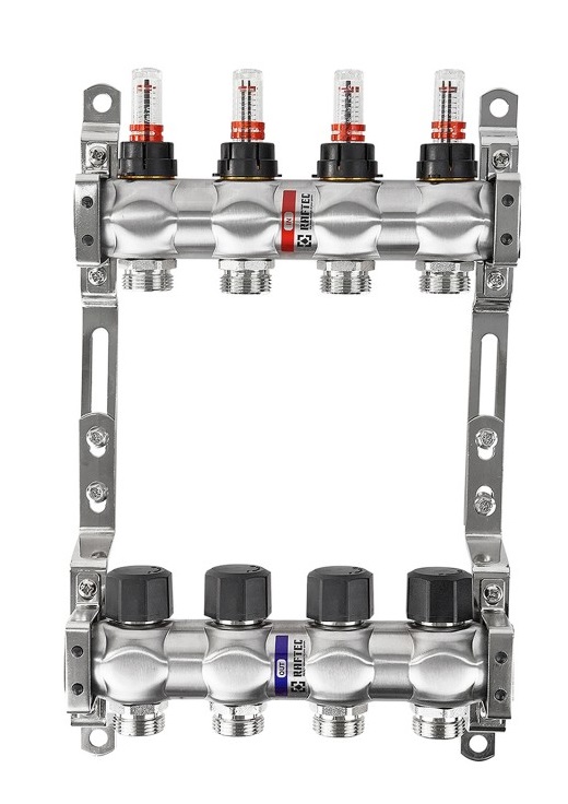 Коллектор с расходомерами нерж.  1 х 4 выхода RAFTEC RC03-04  (1/6)