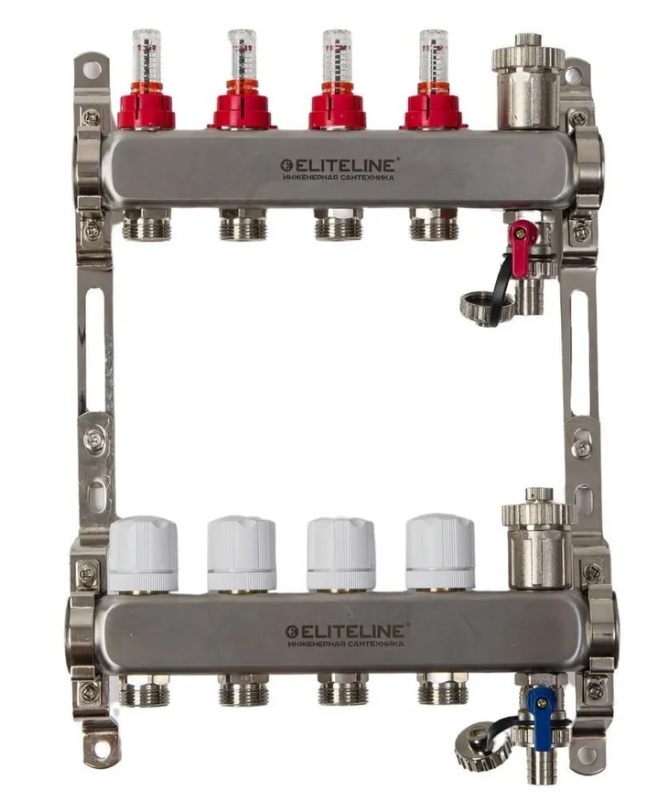 Коллектор с расходомерами нерж.   1 х 4 выхода  ELITELINE   (4/1)