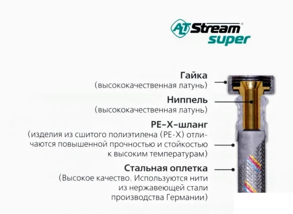 Шланг гибкий  д/воды  M10 пара  30 см. ALT-G SUPER -PEX  ЛАТУНЬ  (120/5)  ALTSTREAM