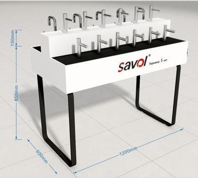 СТЕНД ДЛЯ СМЕСИТЕЛЕЙ   SAVOL  5 кух, 12 умыв,   (Ш1200хГ600хВ1000)