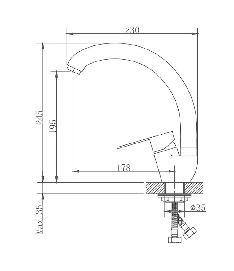008   Кухня боковая   DOKORONA    DK-7721-8(A)-740(R)  кухня высокий. гайка. НЕРЖ. СТАЛЬ  (12/1шт)