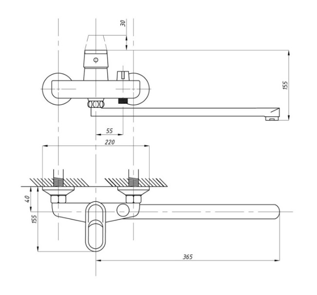 005NEW Смеситель  д/ванны TSARSBERG TBS-942-1207 перек. в корпусе к40.   (10/1шт)