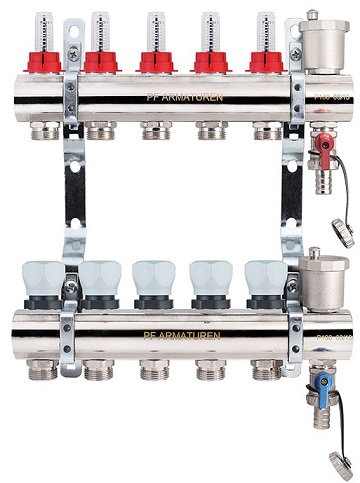 Коллектор с расходомерами латунный PROFACTOR  1x 3/4M12 PFMB802.12 выхода (термостат,клапан)