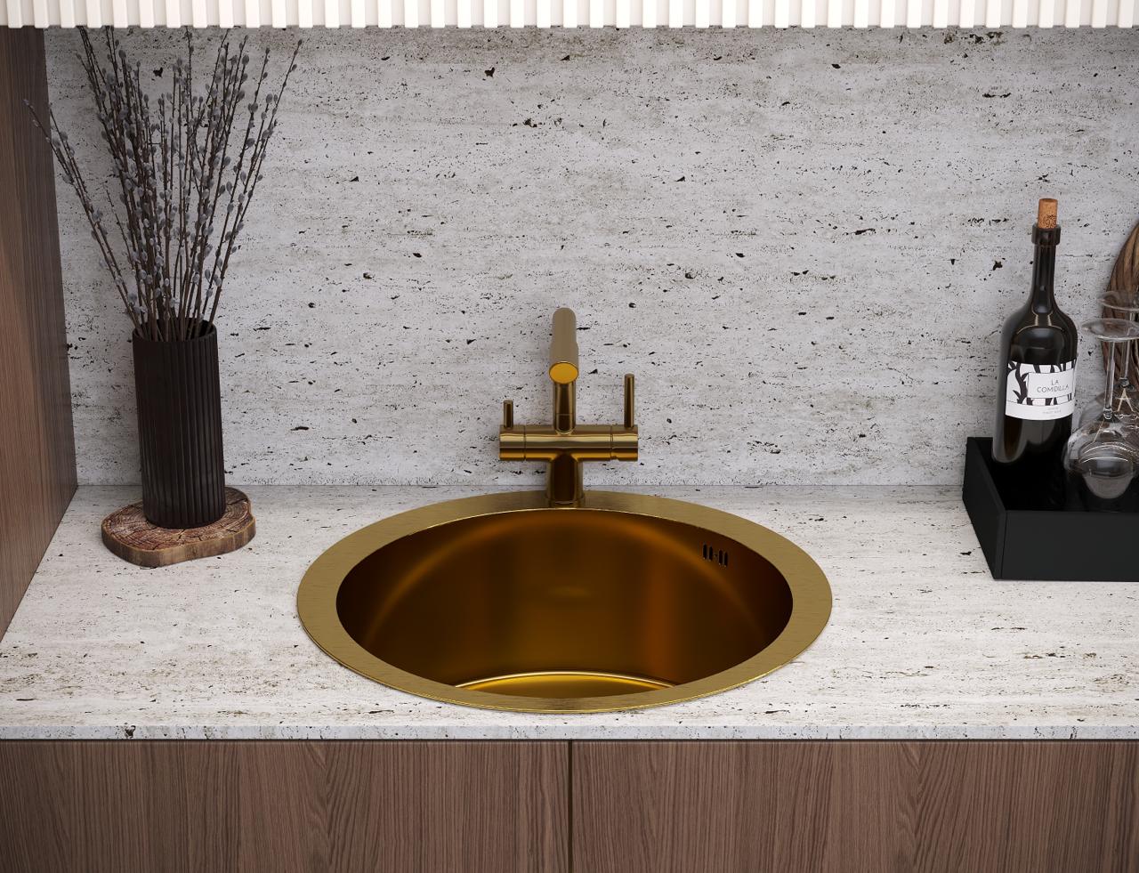 Мойка настол.монтаж    RADO LUXE      51   БРОНЗА  круг  D-51-BZ с креплением  (3,0)   22см  (1/1шт)