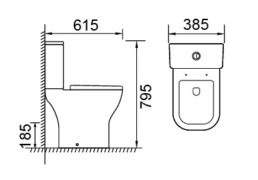 Унитаз напольный  URBAN TORNADO безобод.гориз,615х385х795мм, дюропласт,б/съем,м/лифт RADOLUXE