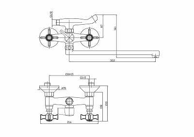 140  Смеситель д/ванны  HB-2124  перекл. картридж ХРОМ  1/2  HAIBA  (10/1шт)